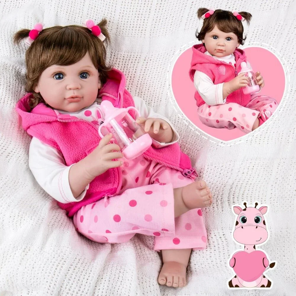 💫 Reborn Baby Dolls Pink Realistic  22 inch Wig Hair Accessories Gift Set Toy